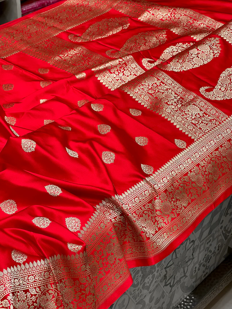 Traditional Red Banarasi Silk Butta Saree