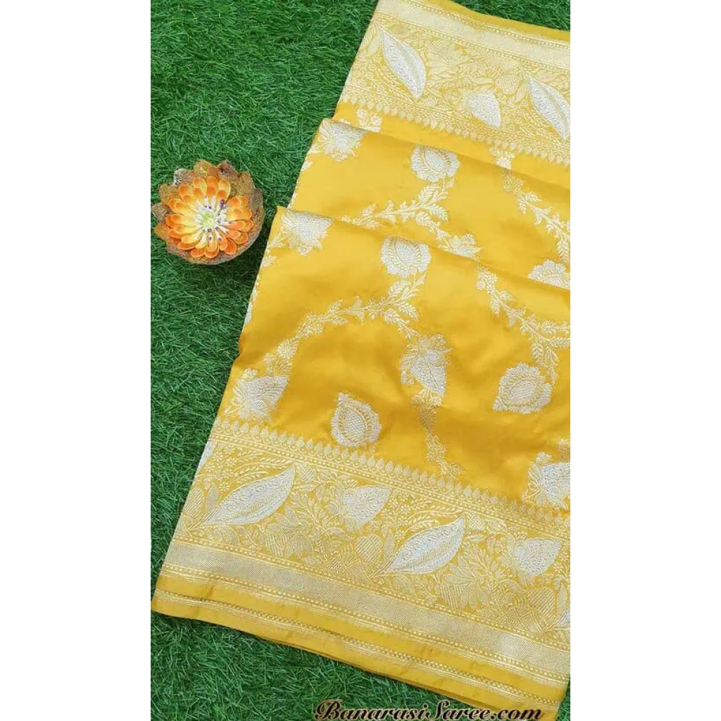 Pure Banarasi Handloom Katan Silk Yellow Color