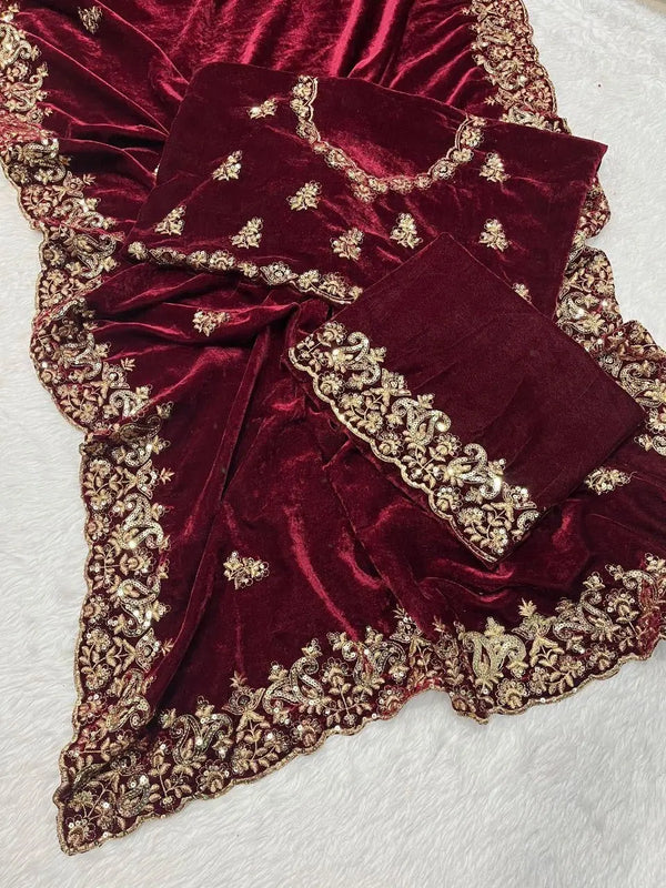 Designer-Sequence-Zari-Work-Party-Wear-Velvet-Saree-Ethenika-com-8617